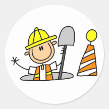 Construction Worker in Manhole Tshirts and Gifts Round Stickers