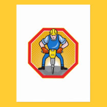 Construction Worker Jackhammer Pneumatic Drill postcards