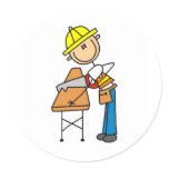 Construction Worker Sawing Board Sticker