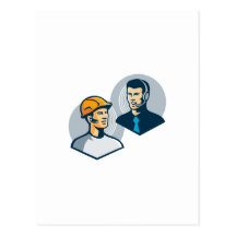 Construction Worker Telemarketer Retro Postcard