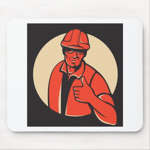 construction worker thumb up retro mouse pad