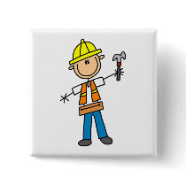 Construction Worker with Hammer Button