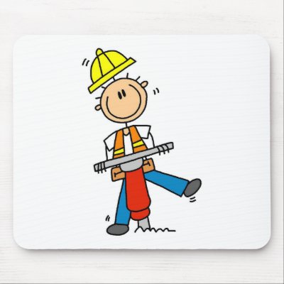 Construction Worker with Jack Hammer Mousepad by stick_figures