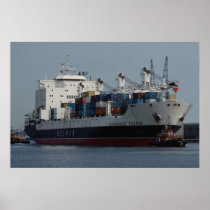 Container ship arriving at Tilbury docks, England Poster
