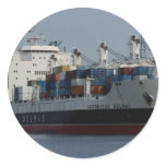 Container ship arriving at Tilbury docks, England Round Stickers