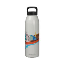 Container Ship Cargo Boat Retro Reusable Water Bottle