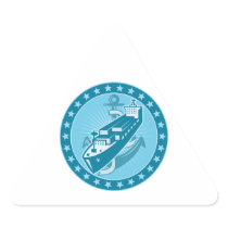Container Ship With Anchor Stars Retro