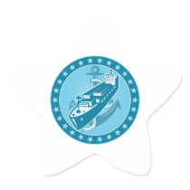 Container Ship With Anchor Stars Retro