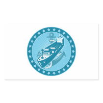 Container Ship With Anchor Stars Retro