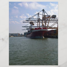 Container ships stacked in port against blue sky custom flyer