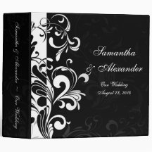 Contemporary Black and White Swirl 3 Ring Binders