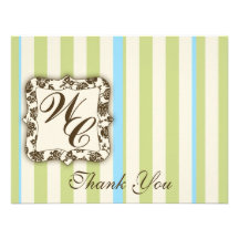 Contemporary Classic Thank You Note: Sage and Blue Custom Invitations