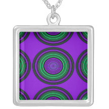 Contemporary dark purple green circles necklace