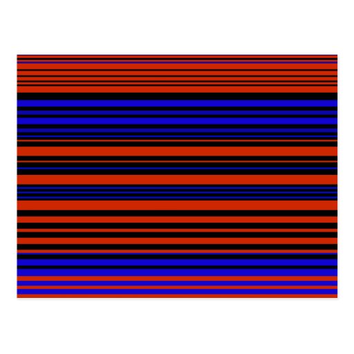 Contemporary dark red blue and black stripes post card