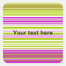 Contemporary green white and pink stripes square sticker