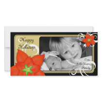 Contemporary Holiday Poinsettia Personalized Photo Card