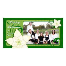 Contemporary Holiday Poinsettia Photo Greeting Card