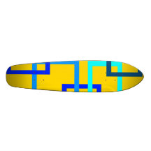 Contemporary light blue squares on yellow skate board deck