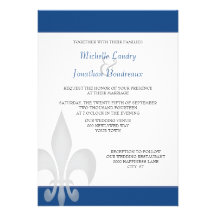 Contemporary Monaco Blue Fleur de Lis Personalized Invitations