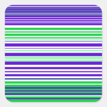 Contemporary purple white and green stripes square sticker