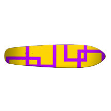 Contemporary violet squares on yellow skateboard