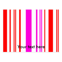 Contemporary white red and pink stripes postcard