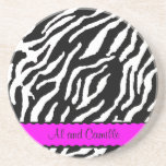 Contemporary Zebra Stripes With Hot Pink Ribbon Coasters