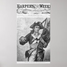 Continental Soldier holding a musket flag Posters