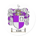 COOK FAMILY CREST -  COOK COAT OF ARMS ROUND STICKER