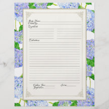 Cookbook Page Blue Hydrangea Lace Floral Formal Custom Flyer