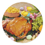 Cooked turkey and ham, flowers and fruit  flowers round stickers