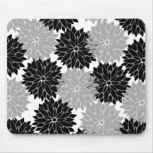 Cool Black and Grey Flower Blossoms Floral Print Mouse Pads