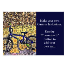 Cool Blue Bike Concentric Circle Mosaic Pattern Invites