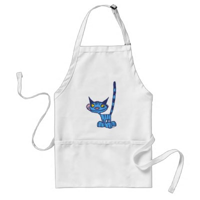 Cool Blue Cat cartoon cooking apron by Lioness_Graphics