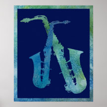 Cool Blue Sax Duet Print