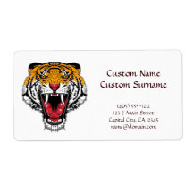 Cool cartoon tattoo symbol roaring feral tiger labels