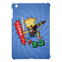 Cool Cat Boy with Gun and Sword and blue swirl