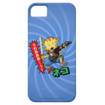 Cool Cat Boy with Gun and Sword and Blue Swirl iPhone 5 Cases
