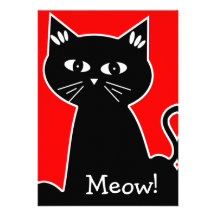 Cool Cats Birthday Party - Black Cartoon Cat Custom Announcements