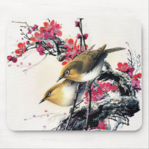 Cool chinese beautiful brown bird red cherry tree mouse pads