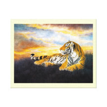 Cool chinese fluffy tiger rest sunset meadow art gallery wrapped canvas