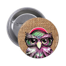 Cool  Colourful Tattoo Wise Owl With Funny Glasses Pinback Buttons