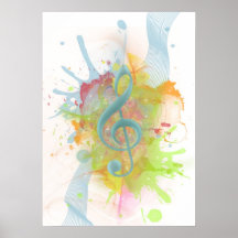 Cool colourful watercolour splatters music notes posters