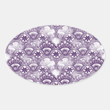 Cool Elegant Distressed Purple Lace Damask Pattern Oval Stickers