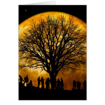 Cool Full Harvest Moon Tree Silhouette Gifts Greeting Cards