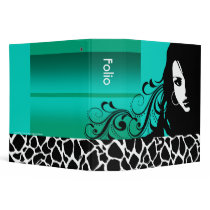 Cool Girl Giraffe Fashion Design Portfolio (aqua) Binder