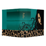 Cool Girl Giraffe Fashion Designer Porfolio (teal) Vinyl Binder