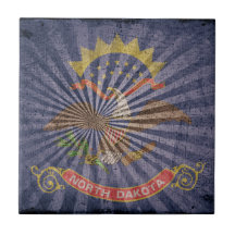 Cool Grunge North Dakota Flag Ceramic Tiles