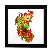 Cool Japanese Cute Koi Carp Fish Flame tattoo Trinket Boxes