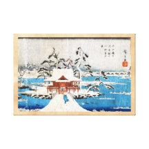 Cool japanese vintage ukiyo-e lake shrine snow stretched canvas print